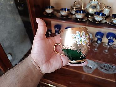 meyvə vitrin: Bohemia əl işı şüşə punch/kompot dəsti - Mənşə: Bohemia — 3