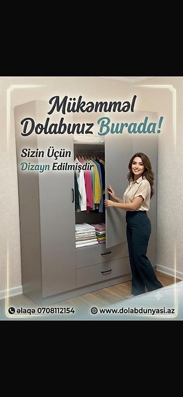 desmal: Yeni, 4 qapılı, Siyirməli, Boz, Taxta, Açılan, Düz dolab — 1