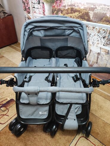 детская коляска для двойни: Коляска, цвет - Серебристый, Новый