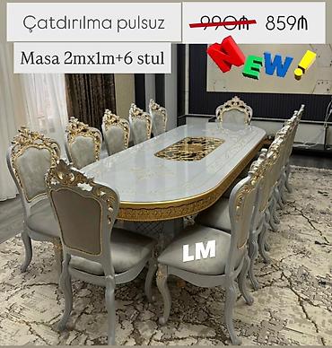 klassik stullar: Məhsul: Klassik üslublu yemək dəsti — Tərkibi: 1 ədəd masa (2 m x 1 — 1