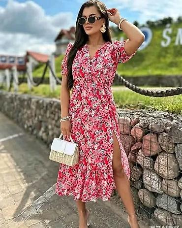 mango sandale: Ženske letnje midi haljine – cvetni print - Kroj: midi dužina sa — 4