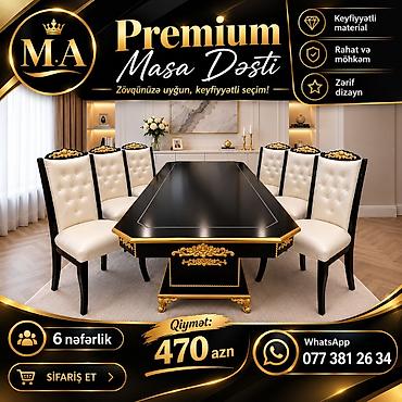 mebel ayağı: Qonaq otağı üçün, Yeni, Açılmayan, Dördbucaq masa, 6 stul — 1