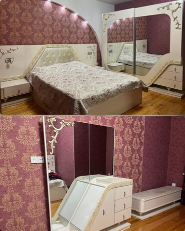 loft мебель: Двуспальная кровать, Б/у