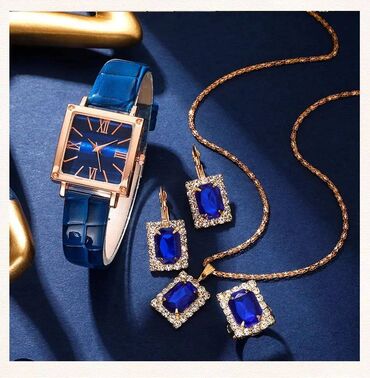 sexy ljubicasti set: Ženski sat i nakit luxuznog modernog izgleda. Set od 5 glamuroznih
