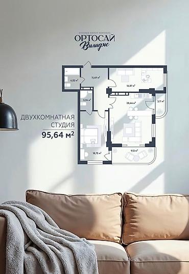 18: 2 комнаты, 96 м², Орто-Сай с. Элитка, 8 этаж, ПСО (под самоотделку) — 2