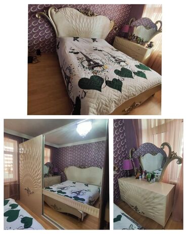 Кровати: Двуспальная кровать, Шкаф, Трюмо, 2 тумбы, Турция, Б/у