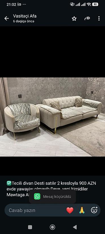 ✅Tecili divan Desti satılır 2 kresloyla 900 AZN evde yawayiw olmayib