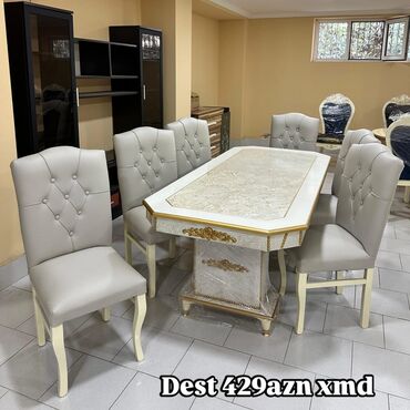 ağ tülpan qiyməti: Qonaq otağı üçün, Yeni, Açılmayan, Dördbucaq masa, 6 stul