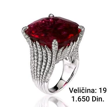 breitling sat cena: Elegantni posrebreni prsten sa velikim crvenim kamenom i bogatim pavé — 1