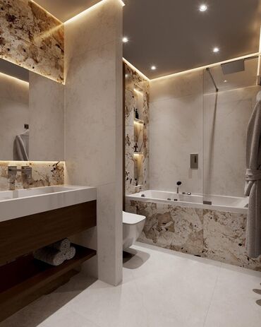 Plitə işləri: Peşəkar kafel-metlax və mərmərə bənzər porselen plitələrin döşənməsi — 10