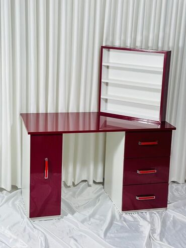 вешалка напольная в прихожую: Masa və rəf dəsti – müasir dizayn - Rəng: bordo (parlaq) – ağ