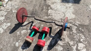 электромотор для велосипеда: Изогнутая штанга и гантели, вес точно не знаю
