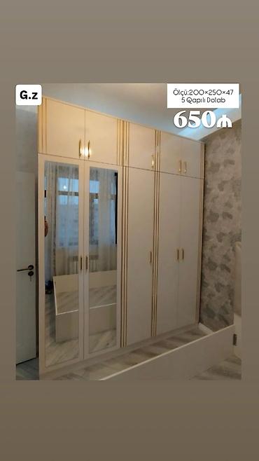 sef qapi: 5 qapılı geyim dolabı Ölçü: 200 × 250 × 47 sm Qiymət: 650 ₼ (şəkildə — 1