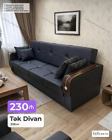 Divanlar: Tək divan – 210 sm - Mexanizm: açılan, bazalı (yataq funksiyalı və — 1