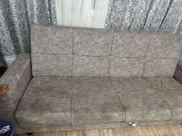 угловой диван с креслом раздвижной: Диван-кровать, цвет - Серебристый, Б/у