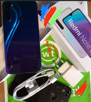telefon redmi not 8: Xiaomi Redmi Note 8, 64 GB, rəng - Göy, 
 Sensor, Barmaq izi, İki sim kartlı