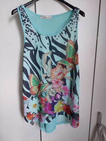 h m crop top: Floral, Animal, Print, color - Turquoise