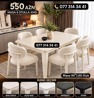 taxda stolpa: Yemək otağı dəsti – Masa + 6 stul - Ölçü: masa 90×160 sm - Komplekt — 3
