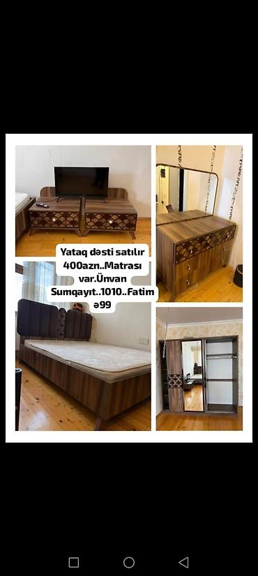 sumqayit 2 ci el mebel: Yataq dəsti satılır 400₼. Matrası var.Ünvan Sumqayıt. 1010. Fatimə99 — 1