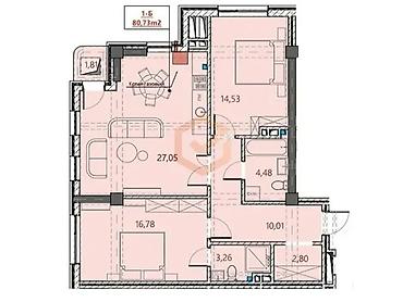 81: 3 комнаты, 81 м², Орто-Сай с. Элитка, 4 этаж, ПСО (под самоотделку) — 3