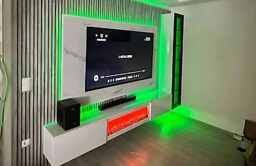 TV komoda sa ugrađenim električnim kaminom i LED ambijentalnim — 1
