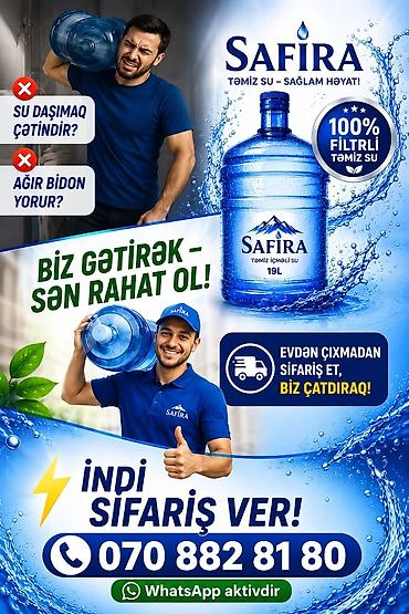 19 litr: 💧 Safira Su 19 LT içməli su – 3.50 qəpik ✅ Təmiz və keyfiyyətli — 2