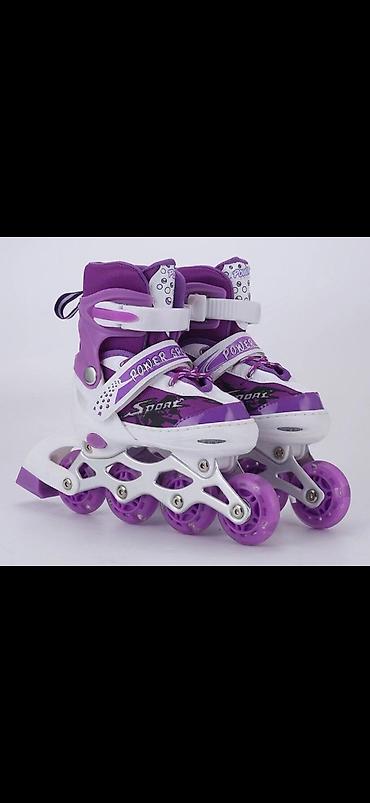 Новые раздвижные роликовые коньки Power Sport (фиолетово-белые) -