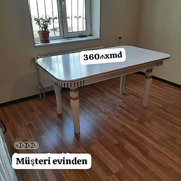 ev stul: Ağ rəngdə yemək/mətbəx masası - Material: laminat/sərt MDF üst səth — 1