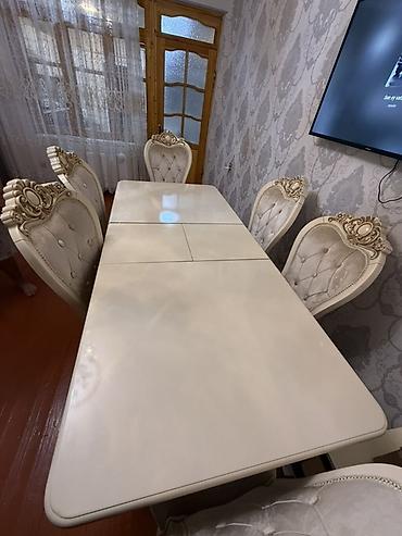 2 el odun sobasi: Klassik üslubda yemək otağı dəsti - Tərkibi: 1 böyük masa + 6 ədəd — 2