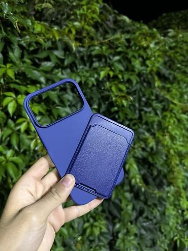 iphone dublikat: İphone 17 pro üçün mavi rəngli maqnitli telefon qabı və kart-cüzi — 2