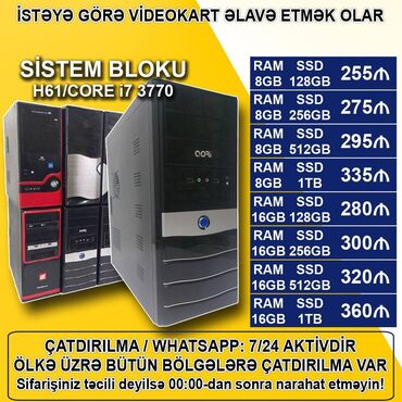 sistem buloku: Sistem Bloku "H61 DDR3/Core i7 3770/8-16GB Ram/SSD" Ofis üçün Sistem