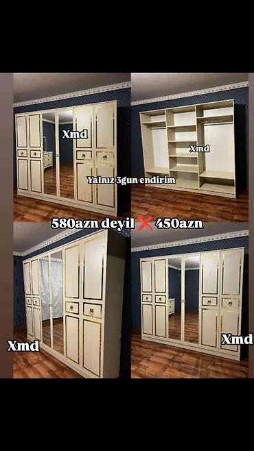 mdf panel: Klassik üslubda geniş qapılı paltar dolabı - Rəng: krem-ağ əsas — 1