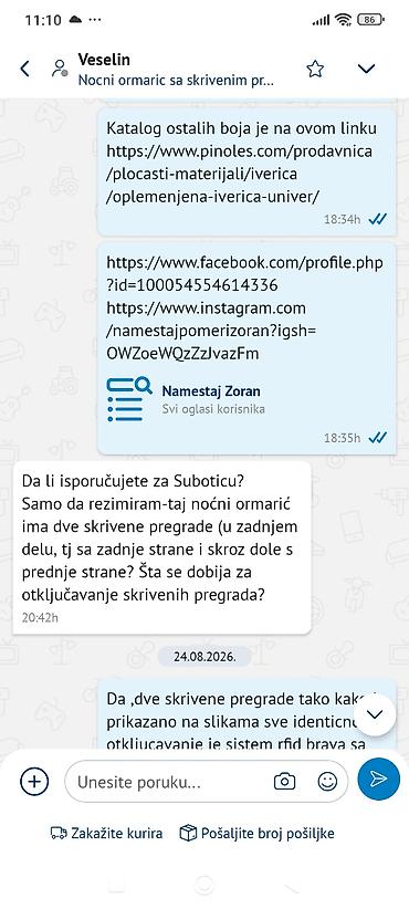 Komode: -Nocni ormaric sa skrivenim pregradama se moze izraditi od materijala — 12