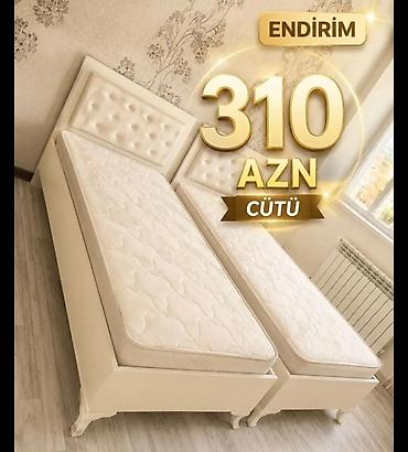 İkili tək çarpayı dəsti – zərif krem rəngli dizayn, başlıqları düyməli