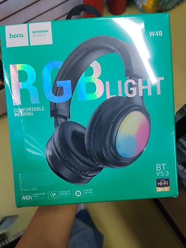 apple studio: HOCO W48 RGB Light — беспроводные накладные наушники с подсветкой — 1