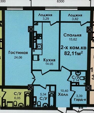 квартира на первом этаже: 2 комнаты, 82 м², Элитка, 11 этаж, ПСО (под самоотделку)