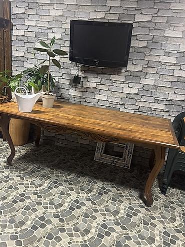 Masalar: Taxta yemək/oturma masası - Material: masif ağac, üstü təbii ağac — 1