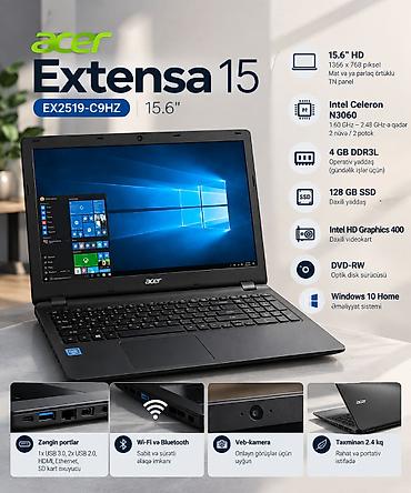 apple notebook: İşlənmiş Acer Extensa, 15.6 ", Intel Celeron, 128 GB, Ünvandan götürmə, Pulsuz çatdırılma, Rayonlara çatdırılma — 1