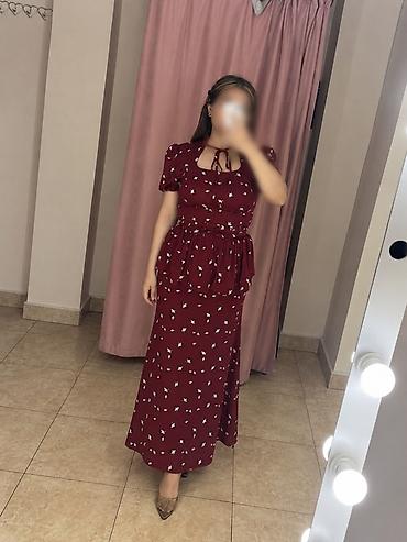 don modelləri: Qırmızı-bordo rəngli, xırda ağ naxışlı uzun don - Model: maxi — 1