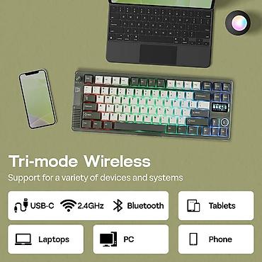 hot: Клавиатура, Механическая, Bluetooth, Проводное подключение, Размер: 75% — 6