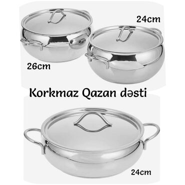 demir qazan: Qazan, rəng - Gümüşü, Paslanmayan polad, 5-dən çox l, 26 sm, Türkiyə