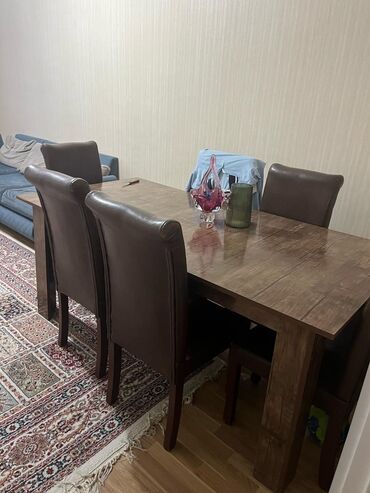 купить айфон 6 с бу: Qonaq otağı üçün, İşlənmiş, Açılan, Dördbucaq masa, 6 stul