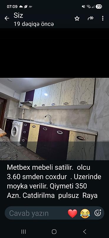 sac moykası: Mətbəx mebeli dəsti - Ölçü: 3.60 m-dən çox - Komplektə üst və alt — 1