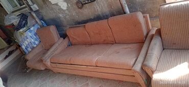 раскладной диван диван кресло: Диван-кровать, цвет - Бежевый, Б/у