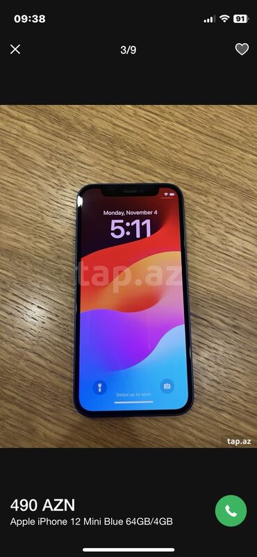 Apple iPhone: IPhone 12 mini, 128 GB, Mavi, Barmaq izi, Simsiz şarj, Face ID