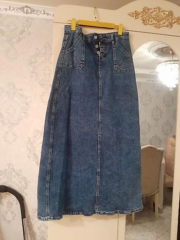 brend geyimlər: Denim ətək - Material: qalın denim (cotton qarışımı) - Rəng: tünd — 1
