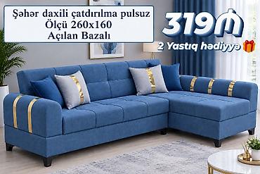 Künc divan – mavi rəng, qızılı dekor zolaqları ilə - Ölçü: 260x160 sm lalafo.az -da Künc divan – mavi rəng, qızılı dekor zolaqları ilə - Ölçü: 260x160 sm