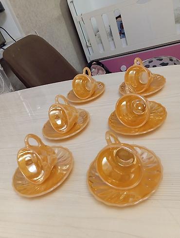 almaniyada saat: Çay dəsti, rəng - Narıncı, Şüşə, 6 nəfərlik, Almaniya — 5