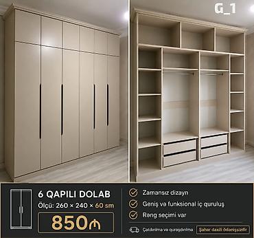 Ev üçün mebel: 6 qapılı geyim dolabı – zamansız dizayn və geniş saxlama həlli. Ölçü — 1