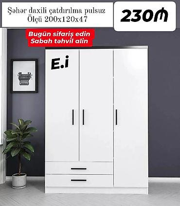 sirmə: Ağ rəngli 3 qapılı paltar şkafı - Ölçü: 200 x 120 x 47 sm - Daxili — 1
